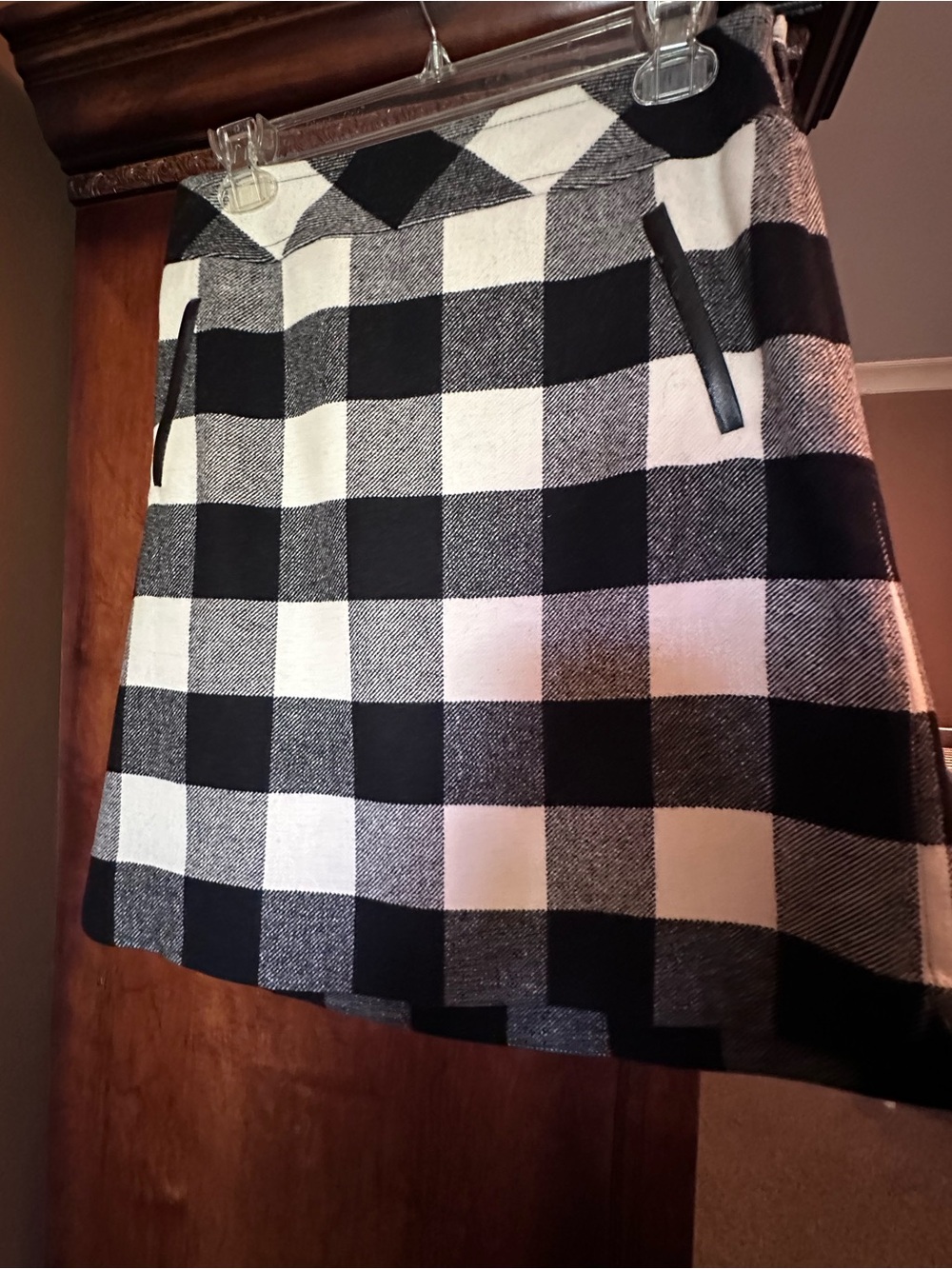 Talbots Black and White Check A-Line Mini Skirt
